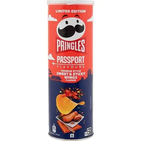 Pringles Passport Flavour Chinese Style Sweet & Sticky Wings snack featuring crispy chips with Asian-inspired sweet and sticky wing flavor.