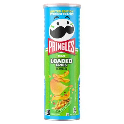 Pringles Team Loaded Fries LE snack can with colorful packaging featuring loaded fries and Sweet Palace branding.