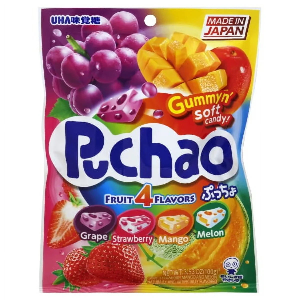 Assorted Puchao Chewy Candy Fruit Mix by Sweet Palace with colorful fruit-flavored chewy candies in a clear bag.