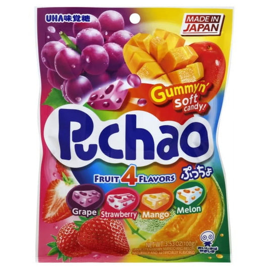 Assorted Puchao Chewy Candy Fruit Mix by Sweet Palace in a pack of six, featuring colorful fruit-shaped chewy candies.