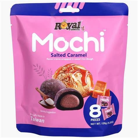 Royal Family Salted Caramel Mochi by Sweet Palace, soft Japanese rice cake filled with salted caramel flavor.