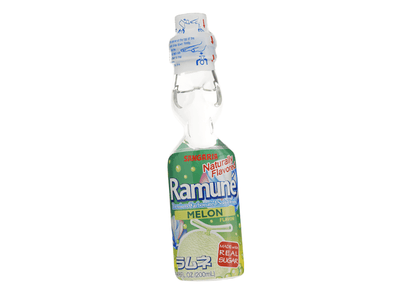 Sangaria Ramune Melon soda bottle from Sweet Palace with green label and melon flavor branding.