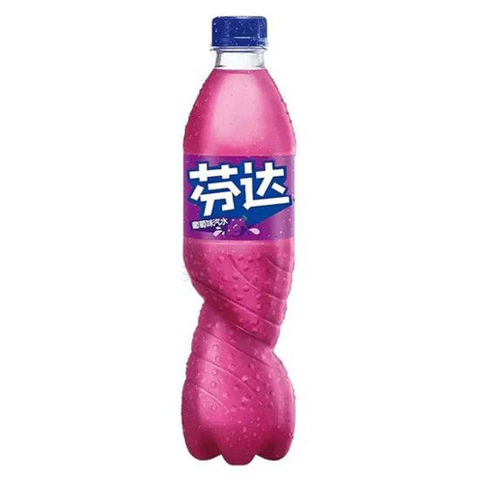Fanta Grape drink in a 500ml bottle by Sweet Palace, featuring purple grape flavor and colorful label.