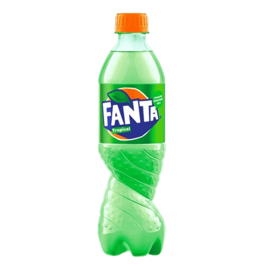 Fanta Tropical drink in a colorful bottle, showcasing vibrant tropical fruit flavors from Sweet Palace.
