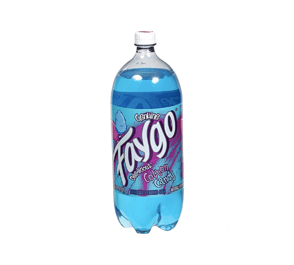 Faygo Cotton Candy drink in a clear bottle with colorful label, part of Sweet Palace's beverage collection.