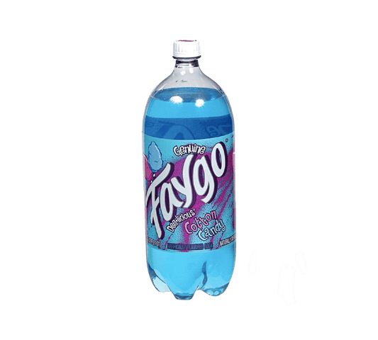 Faygo Cotton Candy flavored drink bottle by Sweet Palace, colorful beverage with bright packaging featuring cotton candy imagery.