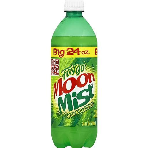 Faygo Moon Mist Green drink from Sweet Palace, featuring a vibrant green soda in a colorful can on a white background.