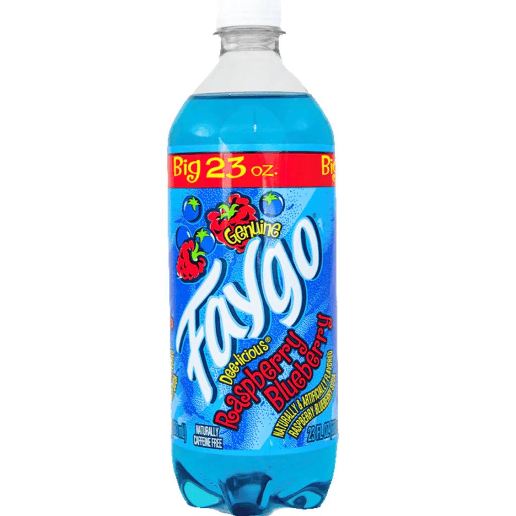 Faygo Raspberry Blueberry drink bottle by Sweet Palace, showing the colorful label and vibrant beverage inside.