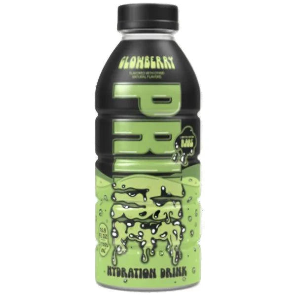 Prime Hydration Rare Glowberry drink from Sweet Palace showing a vibrant pink and purple bottled beverage with a glowberry flavor label.
