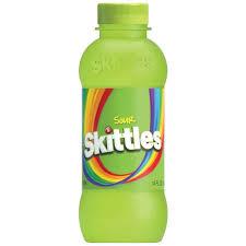 Bright bottle of Sweet Palace Skittles Sour Drink with colorful label, showcasing a vibrant, tangy beverage ready to enjoy.