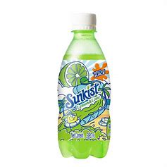 Sweet Palace Sunkist Lemon & Lime drinks in clear bottles with vibrant yellow and green labels on a plain background.