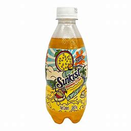 Sunkist Passion Fruit drink by Sweet Palace, tropical beverage with vibrant passion fruit flavor in a clear bottle.