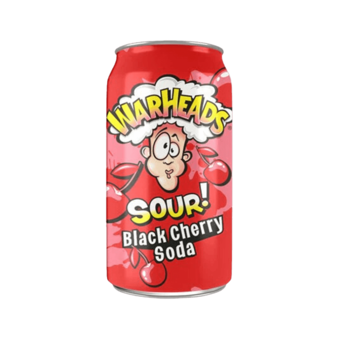 Bathtub of Warhead Sour Black Cherry Soda from Sweet Palace, showing the colorful black cherry flavored drink in a vibrant container.