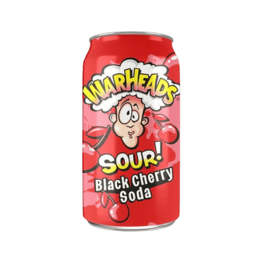 Sweet Palace Warhead Sour Black Cherry Soda in a colorful can, showcasing the vibrant label and black cherry flavor.