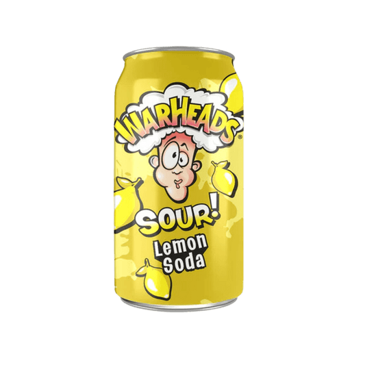 Bottle of Warheads Sour Lemon Soda from Sweet Palace, a fizzy lemon-flavored sour drink in a clear plastic bottle.