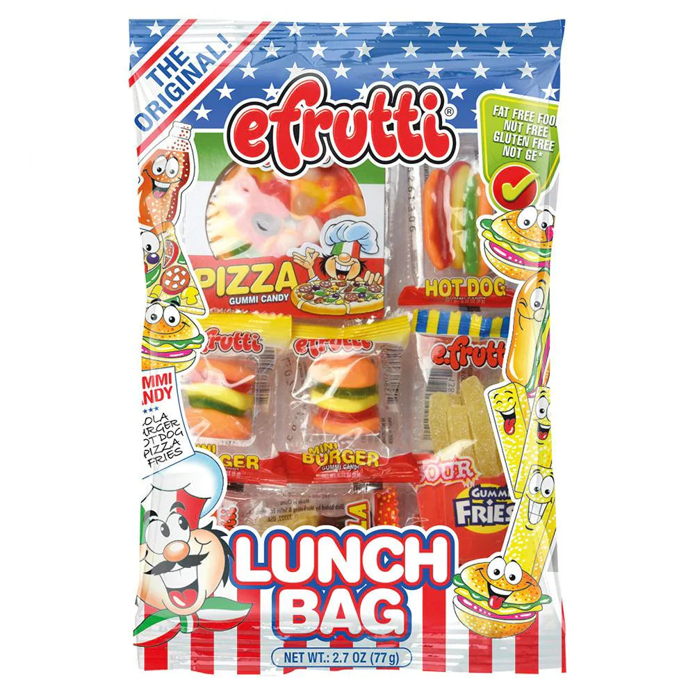 Efrutti Candies by Sweet Palace featuring a batch of colorful strawberry-flavored chewy candies in a clear container