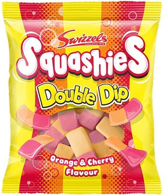 Sweet Palace Squashies Drumsticks with orange and cherry flavors, showing colorful double-dip candy sticks in a 120g package.
