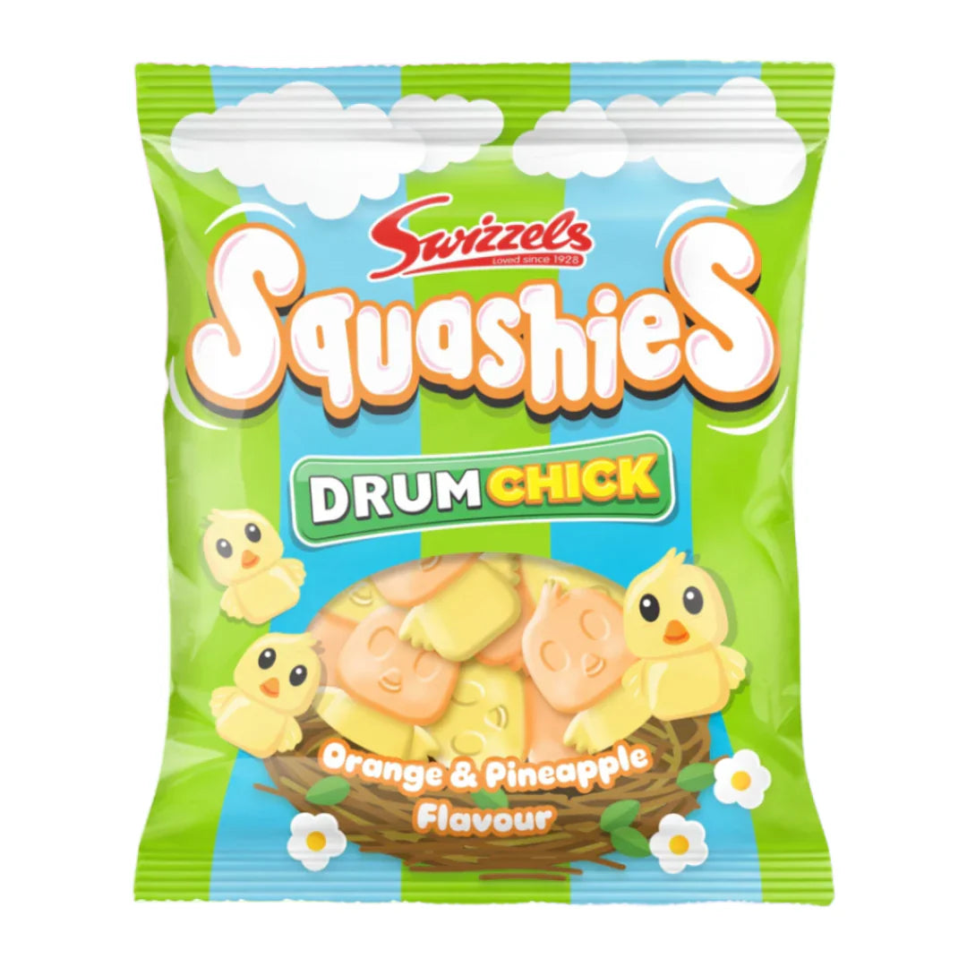 Freeze-dried Sweet Palace Squashies Drumsticks with raspberry and cream flavor, detailed close-up of colorful candy sticks.