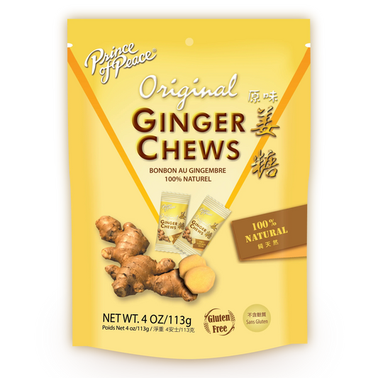 Prince of Peace Ginger Chews by Sweet Palace in a 4 oz pack, featuring candied ginger candies with natural flavor.