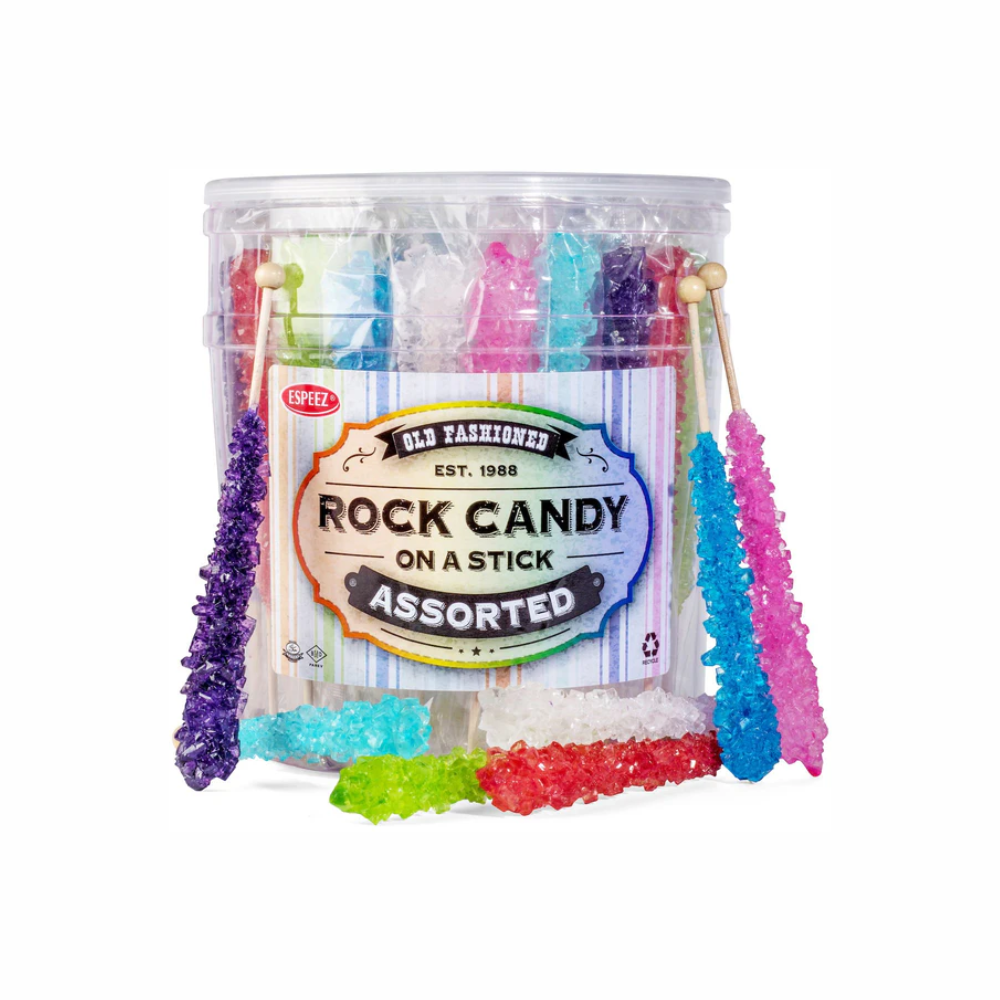 Green Apple Rock Candy Lollipop by Sweet Palace, showing a colorful, shiny lollipop with a swirl design and clear stick.