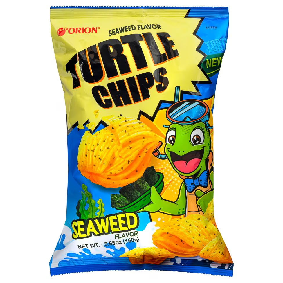 Big bag of Orion Turtle Chips by Sweet Palace featuring crispy, golden Korean fried chicken flavor chips in a large snack pack.