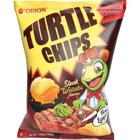 Big bag of Orion Turtle Chips by Sweet Palace featuring crispy, golden Korean snack chips in a colorful bag.