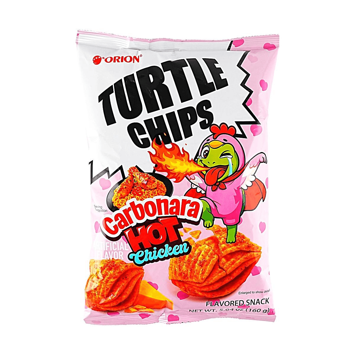 Big bag of Orion Turtle Chips by Sweet Palace featuring crispy, golden Korean fried snack chips in a large snack bag.