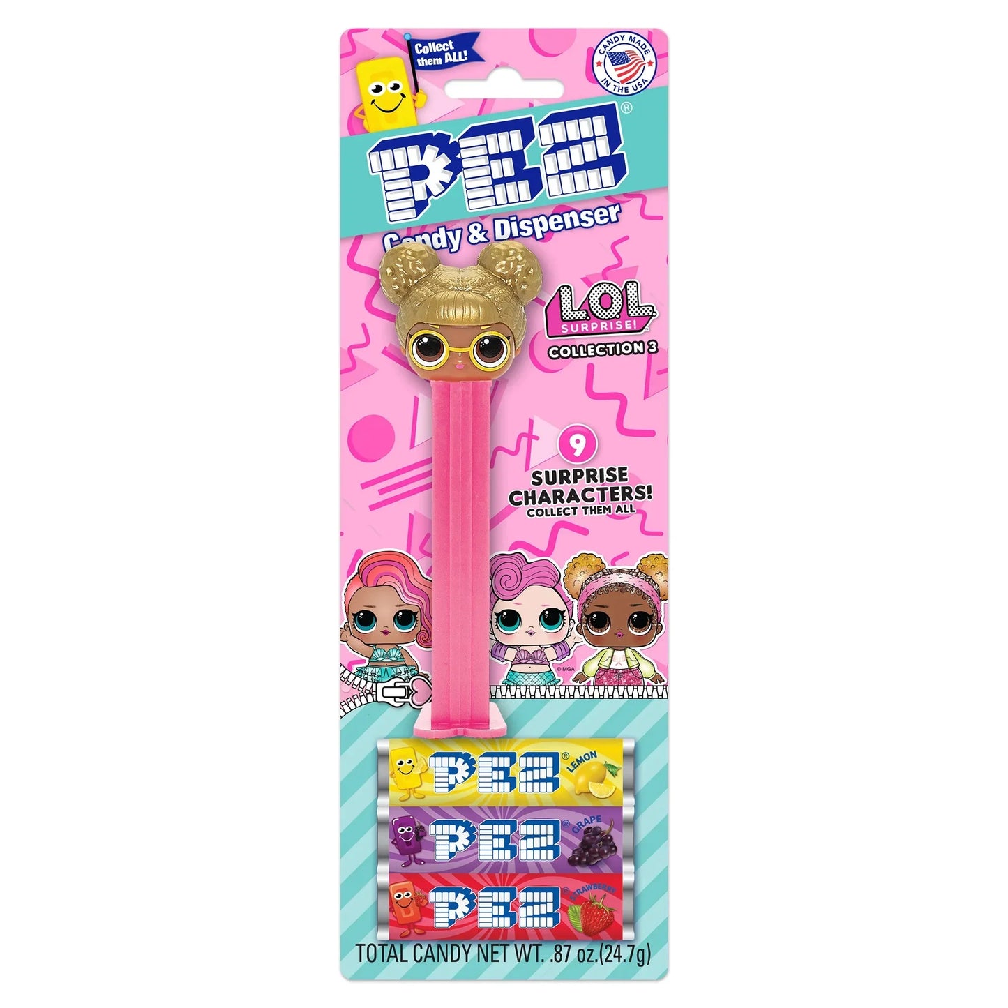 PEZ LOL Surprise candy dispenser by Sweet Palace featuring a colorful LOL Surprise character design.