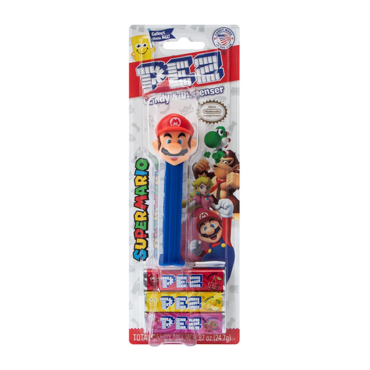 PEZ Super Mario Brothers candy dispenser featuring Super Mario character from Sweet Palace, with colorful design and collectible appeal.