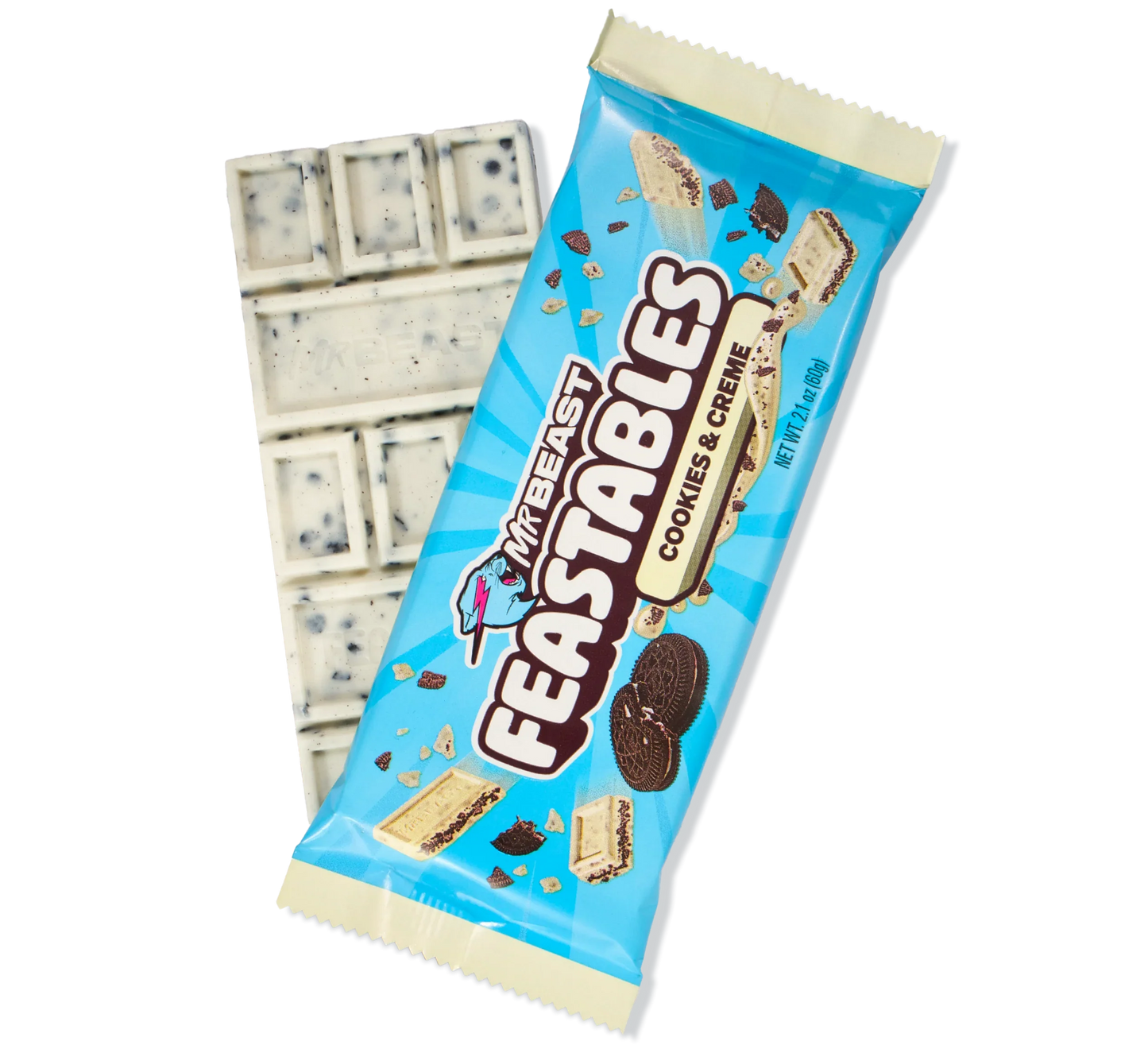 Milk chocolate MrBeast Feastables bar by Sweet Palace, with smooth chocolate coating and branded packaging visible.