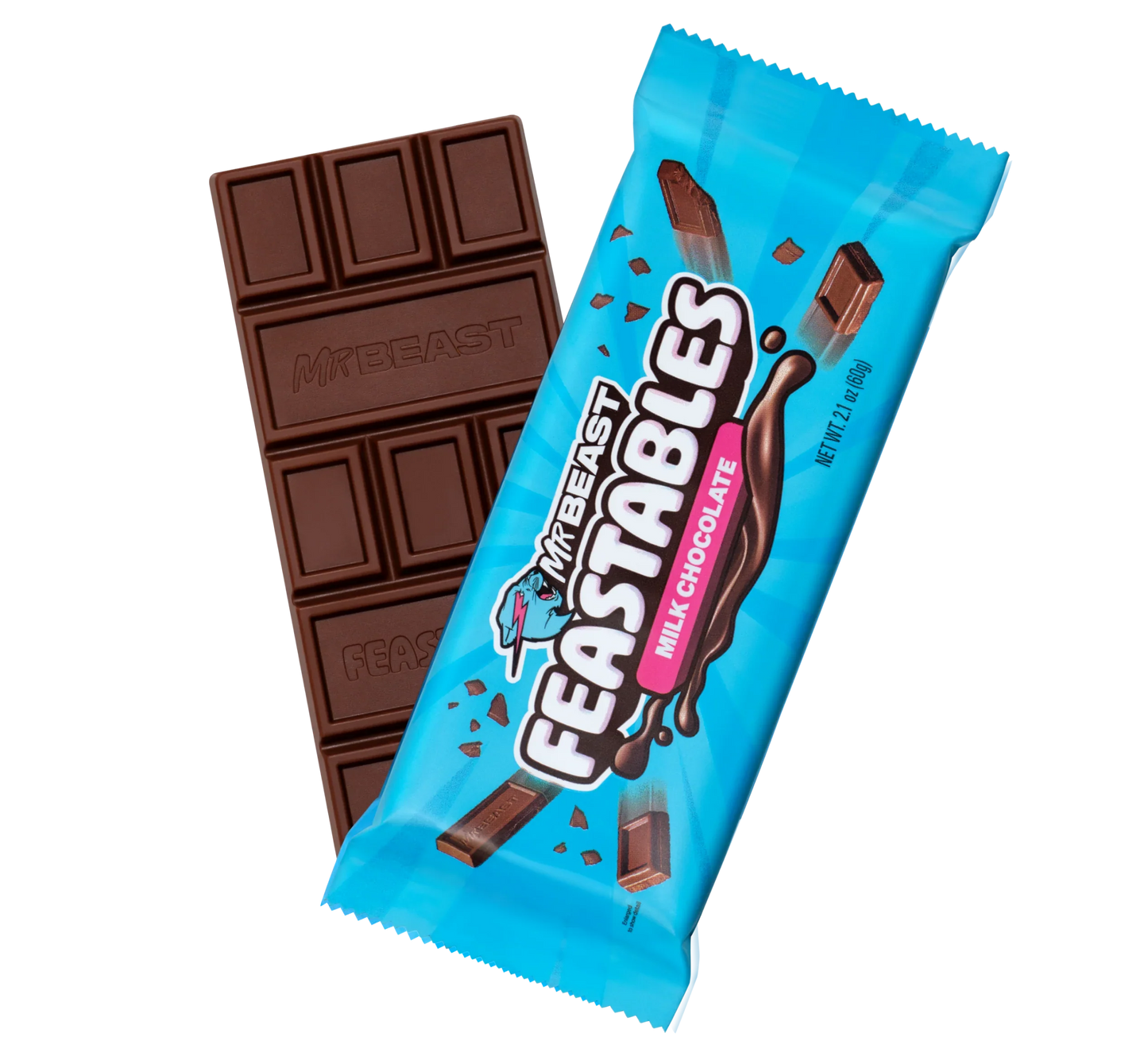 Sweet Palace milk chocolate MrBeast Feastables bar with colorful packaging, displayed on a neutral background.