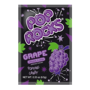 Sweet Palace cherry Pop Rocks popping candy in a clear bag with colorful packaging.