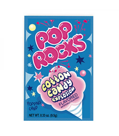 Sweet Palace Cherry Pop Rocks popping candy in a clear container, showcasing the vibrant red crystals and fun, fizzy texture.