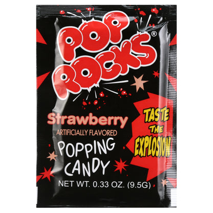 Sweet Palace cherry Pop Rocks popping candy in a clear container, showing the colorful, fizzy candy grains.