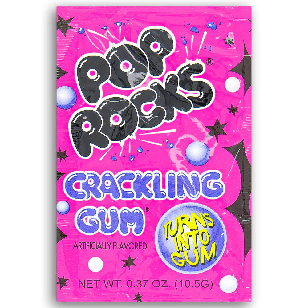 Sweet Palace cherry Pop Rocks popping candy in a clear bag, showing colorful, fizzy candy pieces ready to enjoy.