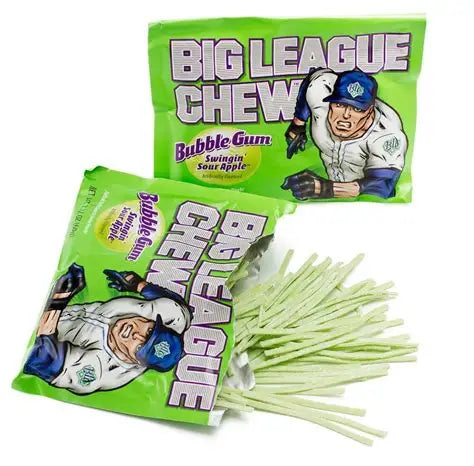 Sweet Palace Big League Chew bubblegum pouch with colorful packaging and shredded gum inside.