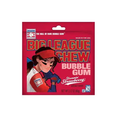 Sweet Palace Big League Chew bubblegum pouch with bright packaging and colorful shredded gum pieces inside.
