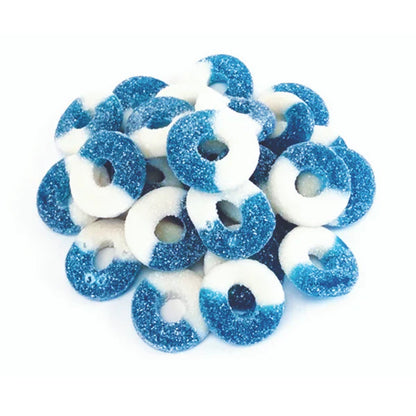Sweet Palace peach gummy rings, colorful chewy gummy candies shaped like rings, displayed in a close-up shot.