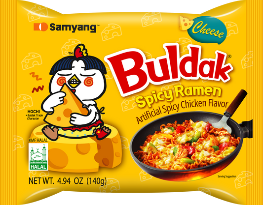 Spicy Buldak Ramen Cheese Single by Sweet Palace featuring flavorful ramen noodles with cheese seasoning in a ready-to-eat package