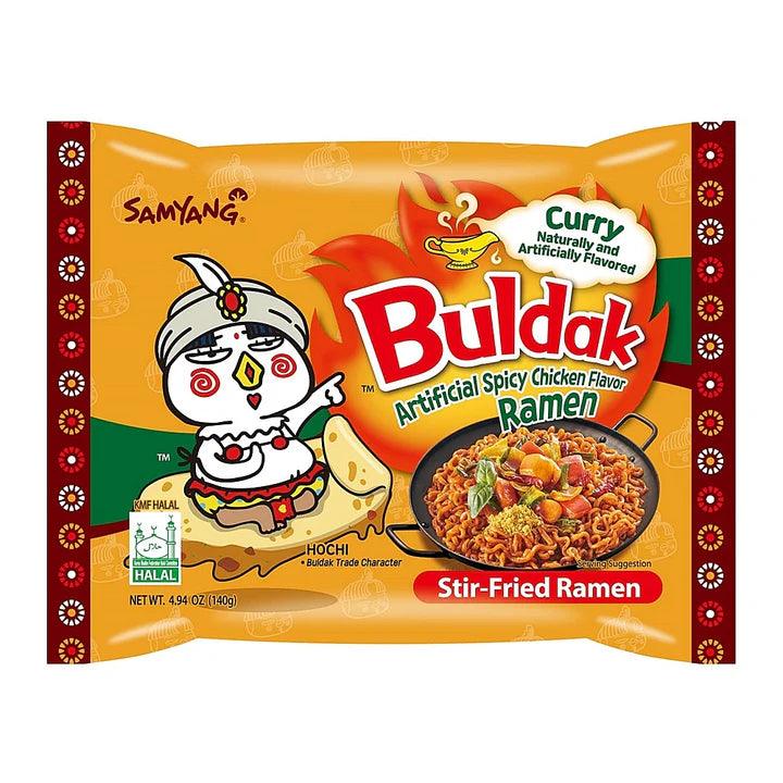 Sweet Palace Buldak Ramen Curry Flavor bowl with steaming noodles and rich curry sauce.