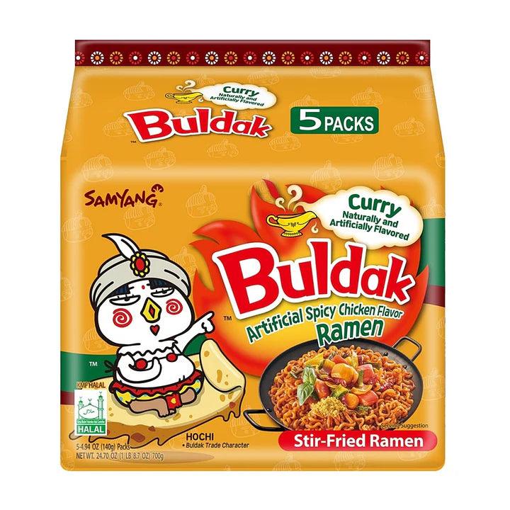 Sweet Palace Buldak Ramen Curry Flavor 5-pack, spicy Korean instant ramen with curry seasoning, in colorful packaging.