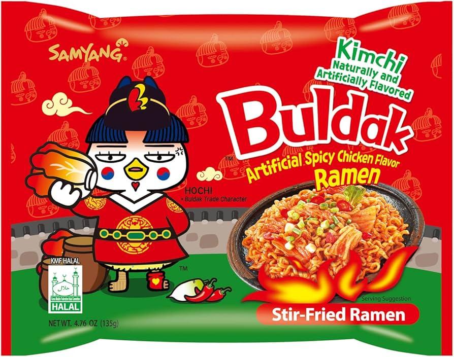 Sweet Palace Buldak Ramen Kimchi Flavor in a bowl, featuring spicy ramen noodles with kimchi and garnishes.