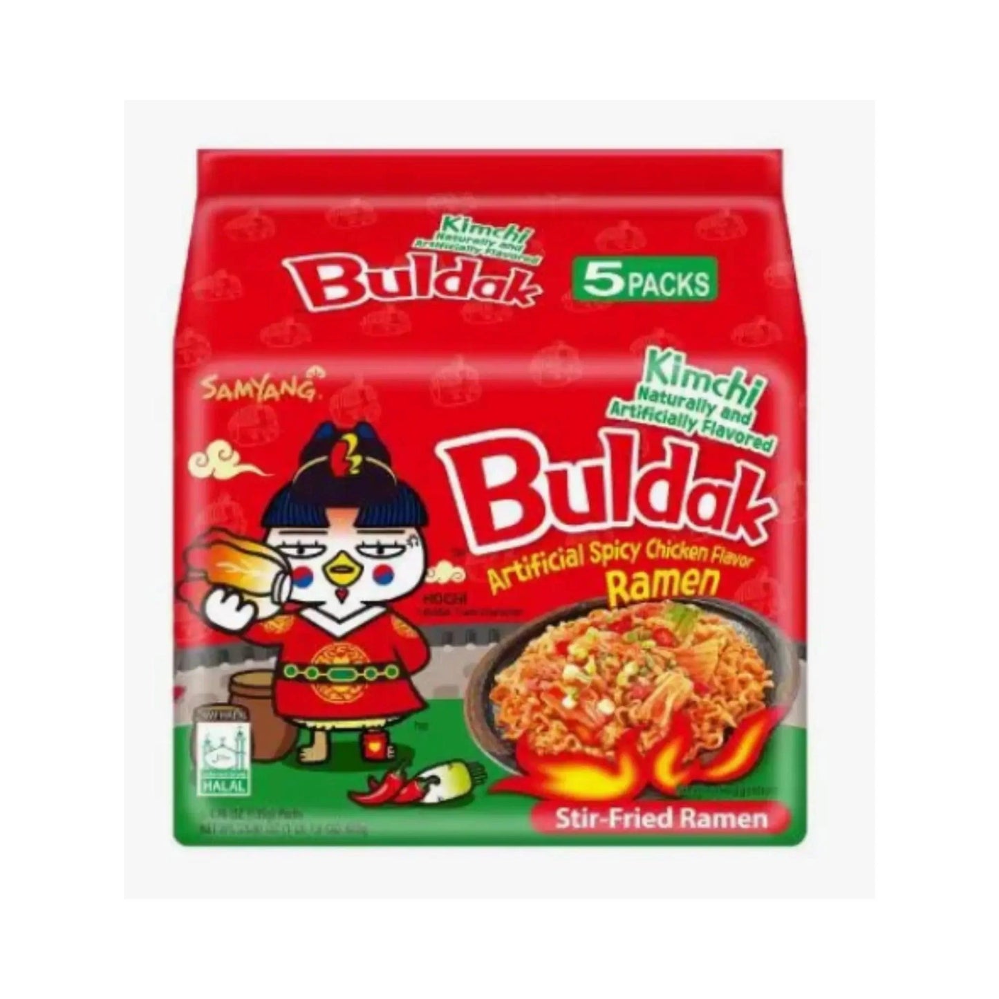 Sweet Palace Buldak Ramen Kimchi Flavor 5-pack, spicy Korean instant noodles with rich kimchi seasoning and bold flavor.