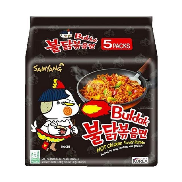 Sweet Palace Buldak Ramen Original Flavor 5-pack, spicy Korean ramen noodles with bold flavor and instant noodle packaging.