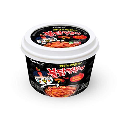 Spicy Buldak Topokki Original Flavor ramen package from Sweet Palace with fiery red noodles and bold flavor branding.
