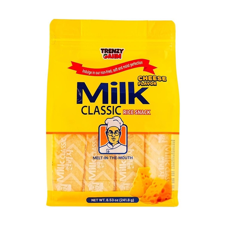Sweet Palace Milk Classic Rice Snack Cheese Flavor in an 8.53oz bag, showing crispy rice snack pieces in bright packaging.
