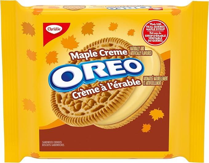 Sweet Palace Oreo Maple Creme snack featuring crispy cookies with maple-flavored creme filling, shown in the image.