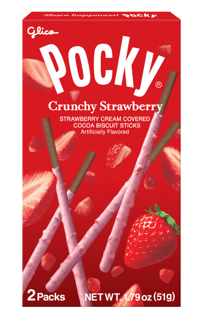 Crunchy strawberry Pocky snacks by Sweet Palace featuring biscuit sticks coated with strawberry-flavored chocolate.