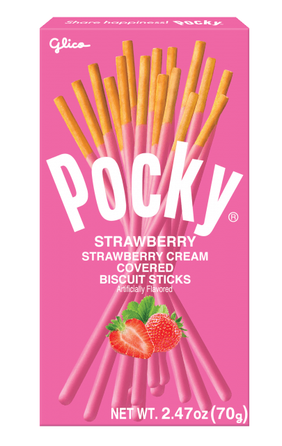 Sweet Palace Pocky Strawberry snacks, featuring chocolate-coated biscuit sticks with a strawberry flavor and vibrant packaging.