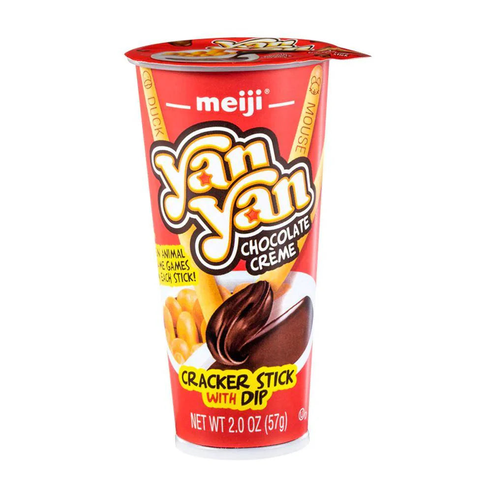 Sweet Palace Yan-Yan Chocolate snacks in colorful packaging with chocolate-filled biscuit sticks on a white background.